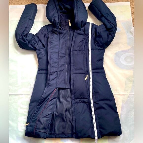 Vince Camuto Womens Puffer Down Hooded Coat Navy Blue Double Zip Pockets - Picture 4 of 16